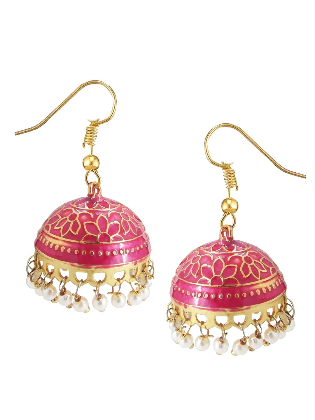 Pink Meenakari Jhumka Earrings