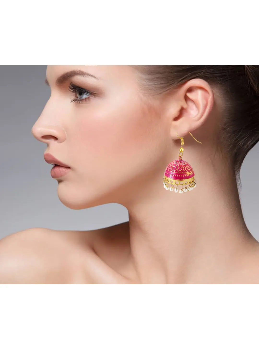 Pink Meenakari Jhumka Earrings