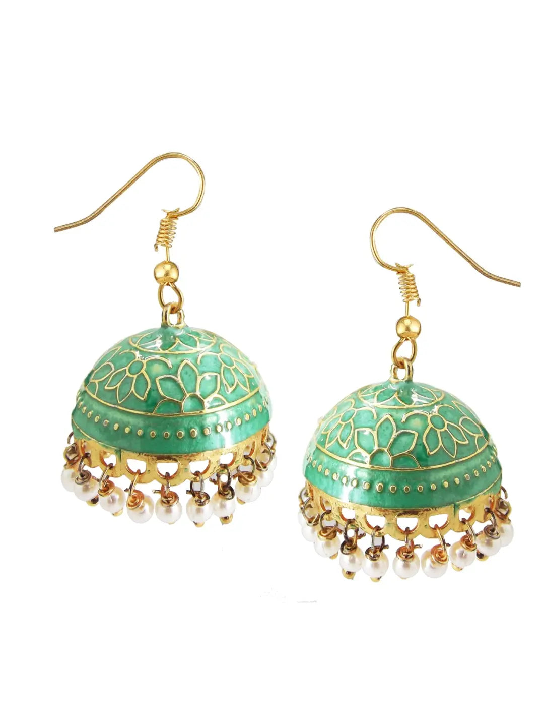 Green Meenakari Jhumka Earrings