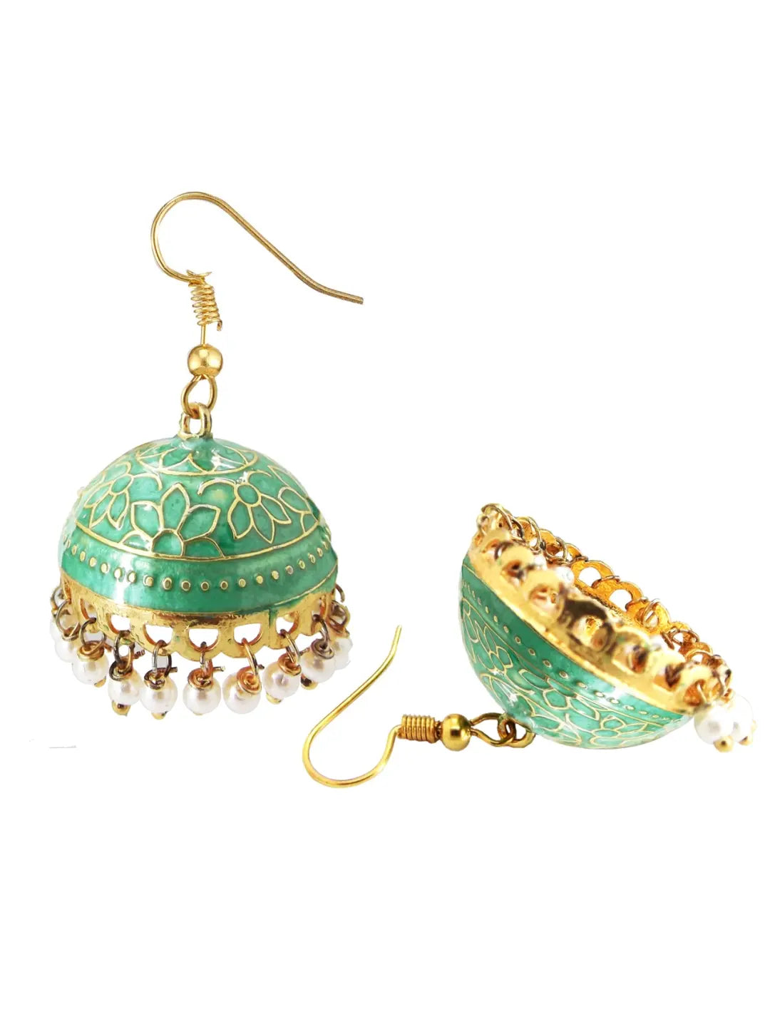 Green Meenakari Jhumka Earrings