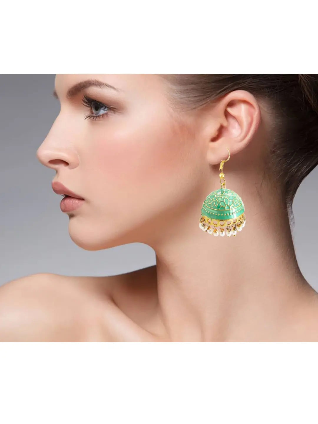 Green Meenakari Jhumka Earrings