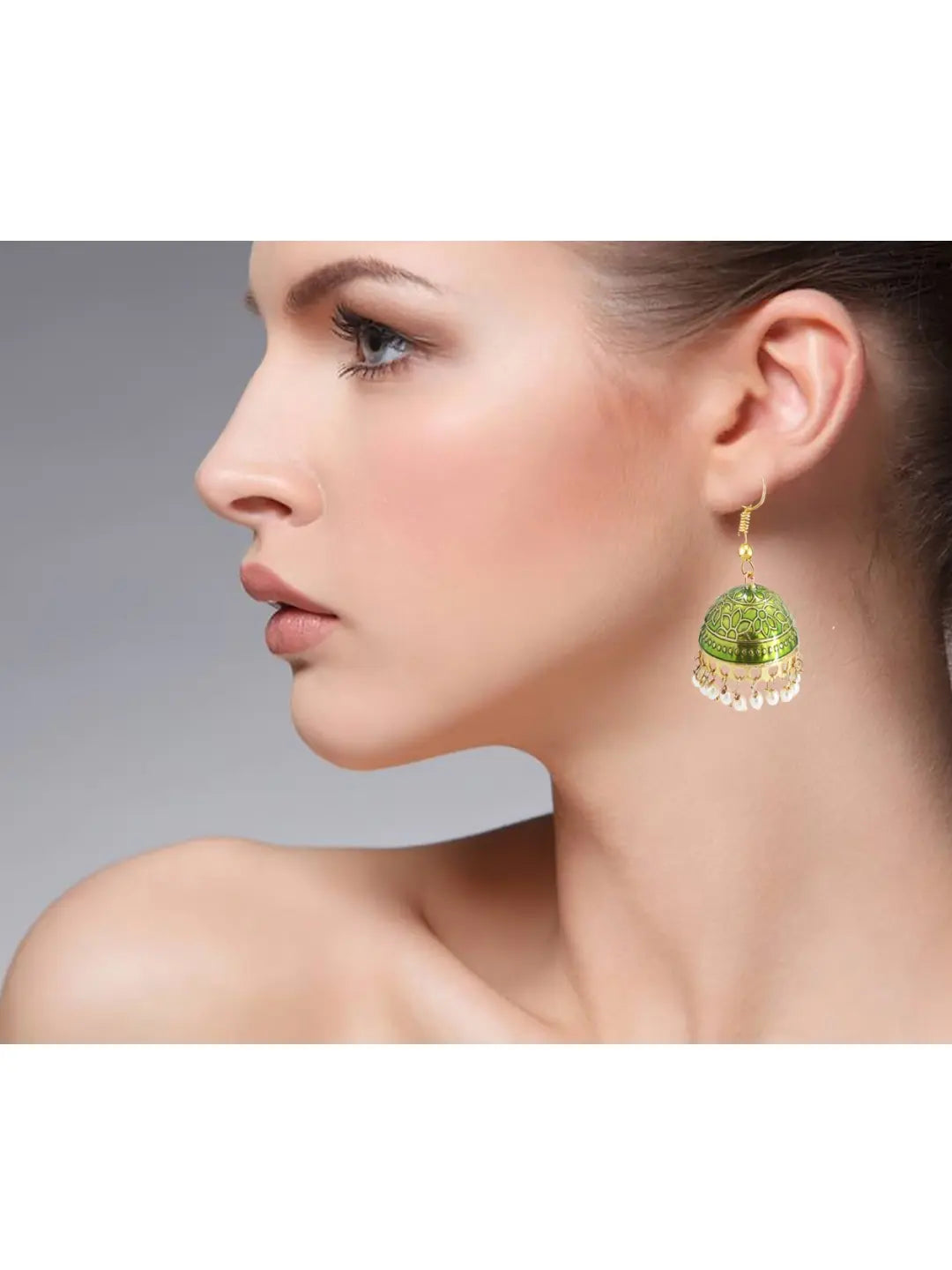 Mehndi Green Meenakari Jhumka Earrings