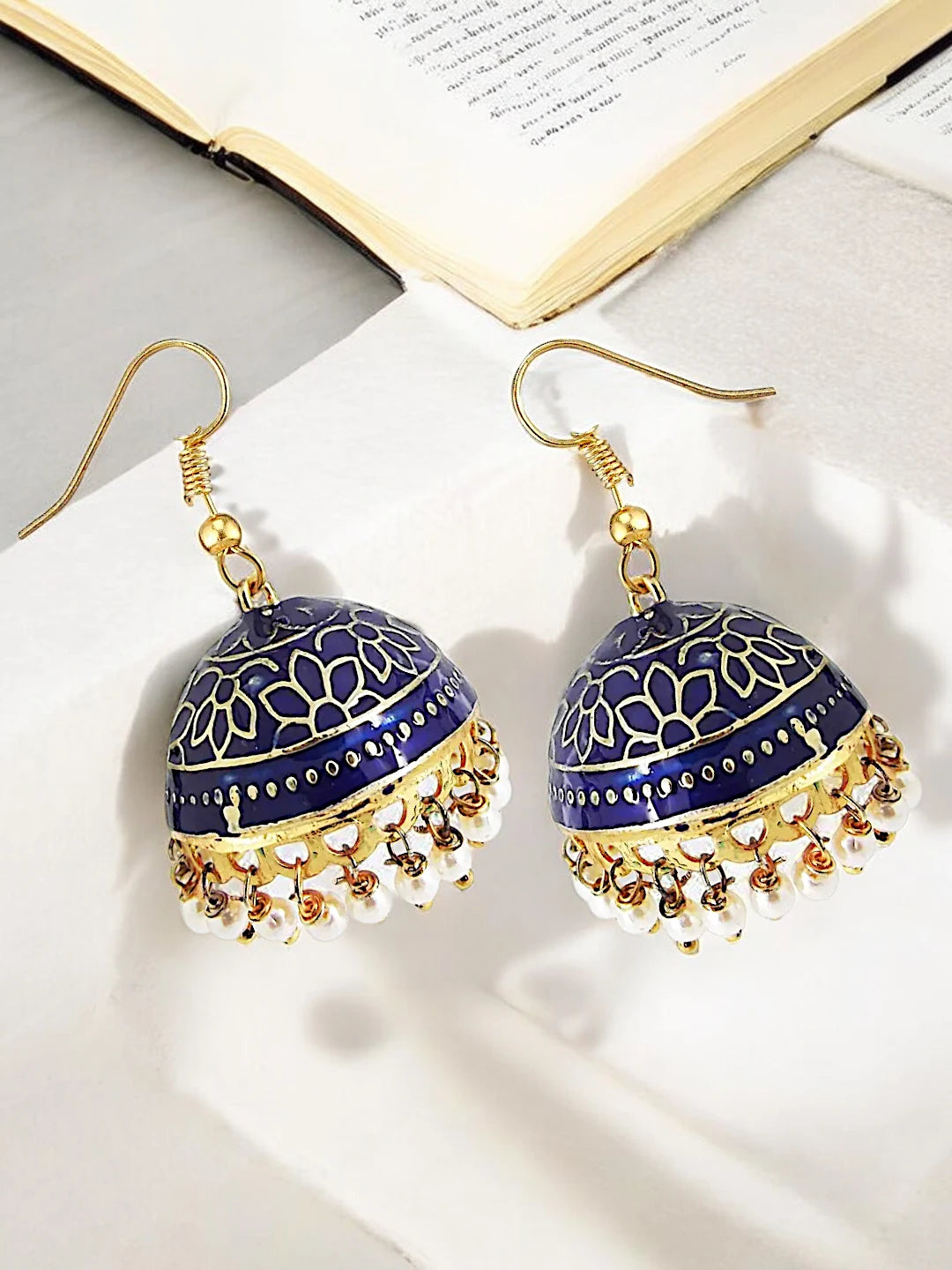 Navy Blue Meenakri Jhumka Earrings