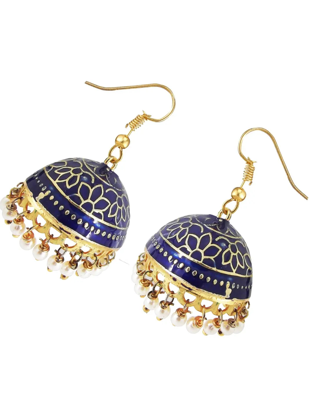 Navy Blue Meenakri Jhumka Earrings