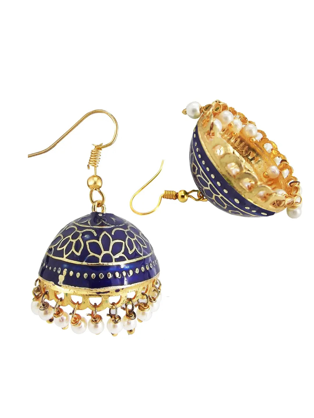 Navy Blue Meenakri Jhumka Earrings
