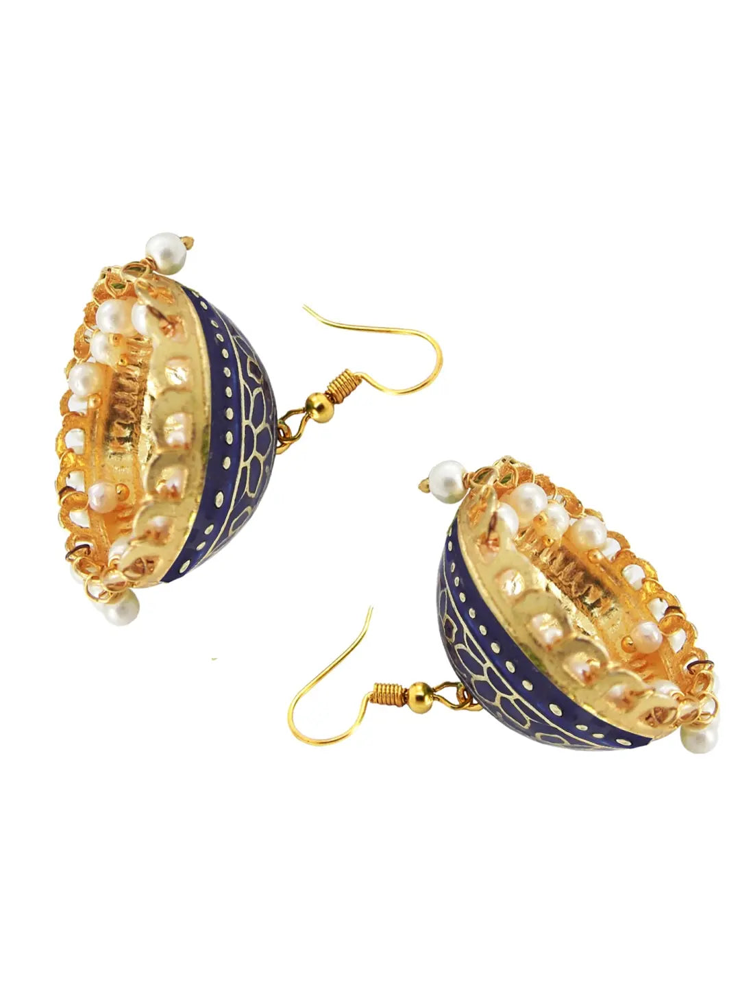 Navy Blue Meenakri Jhumka Earrings