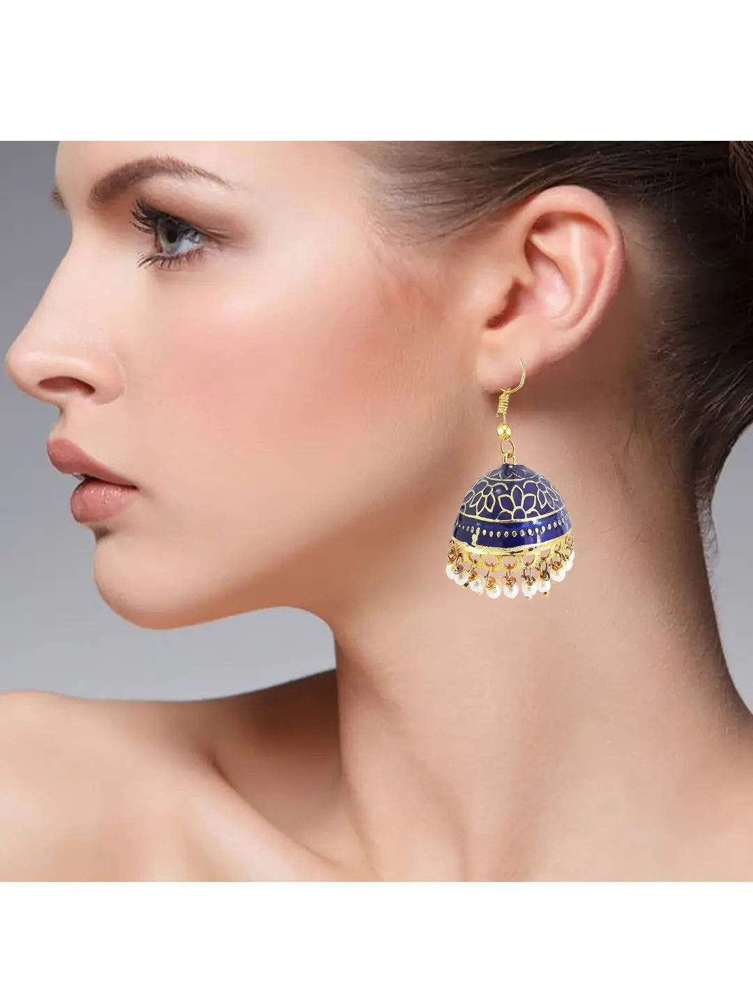 Navy Blue Meenakri Jhumka Earrings