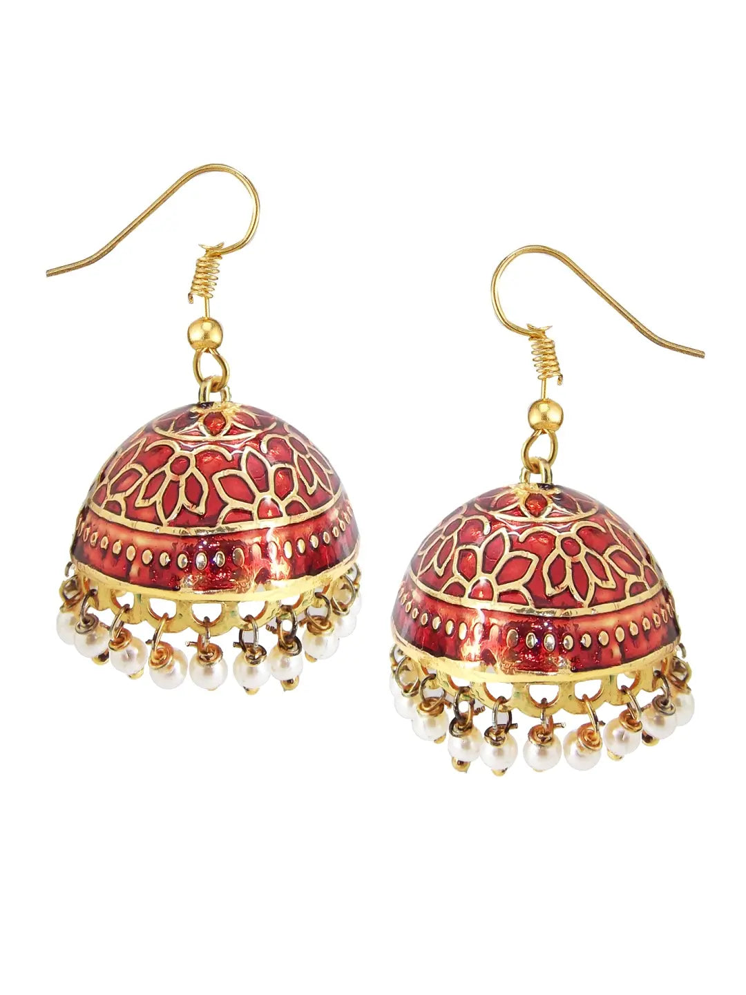 Maroon Meenakari Jhumka Earrings