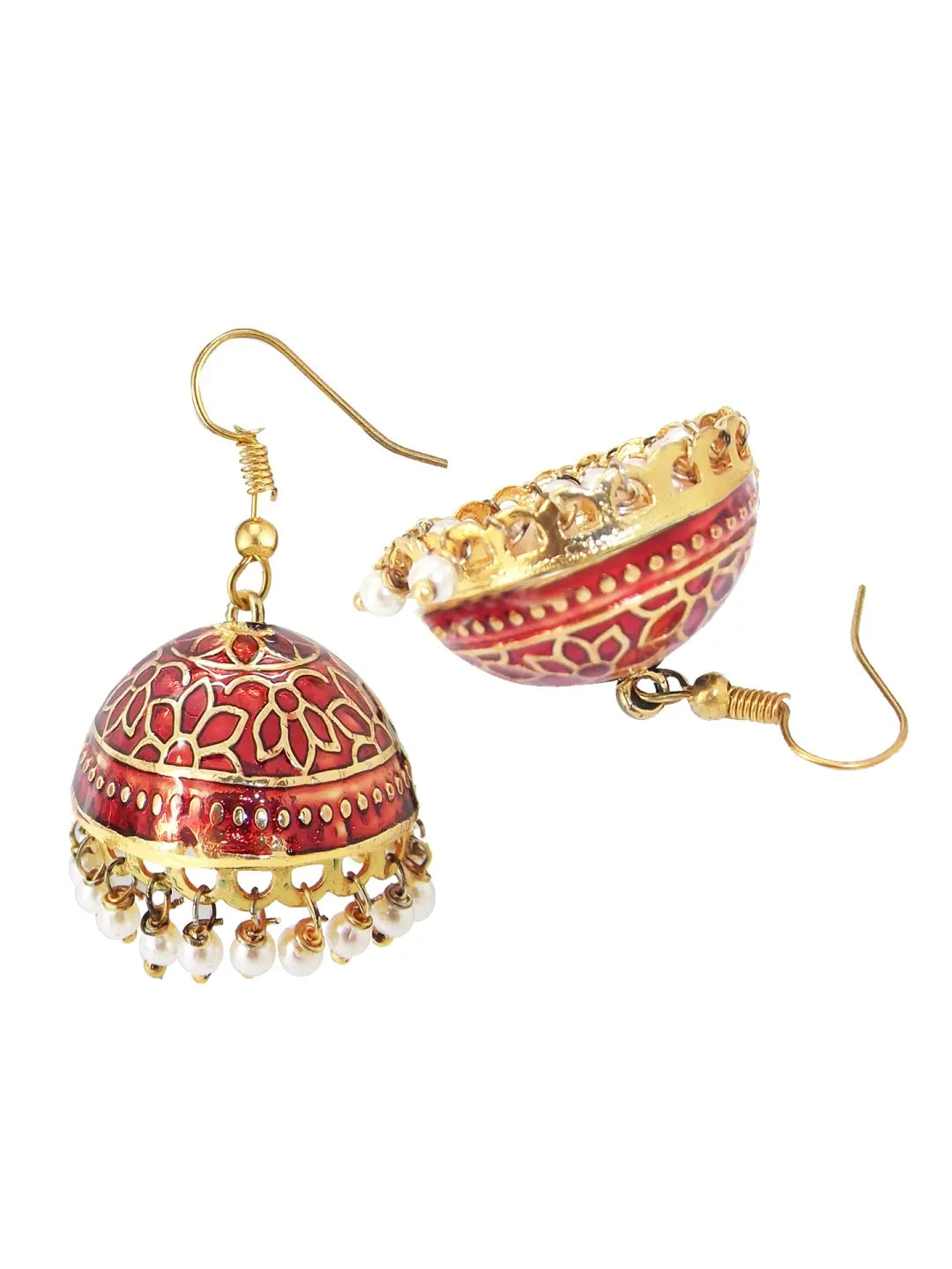 Maroon Meenakari Jhumka Earrings
