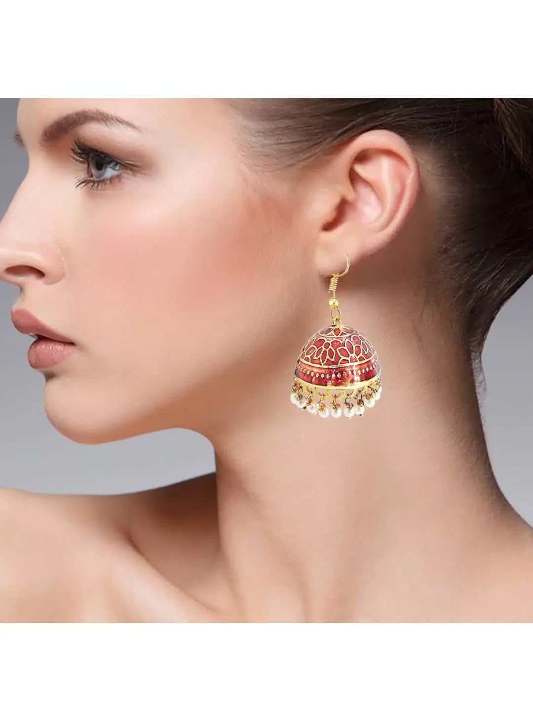 Maroon Meenakari Jhumka Earrings