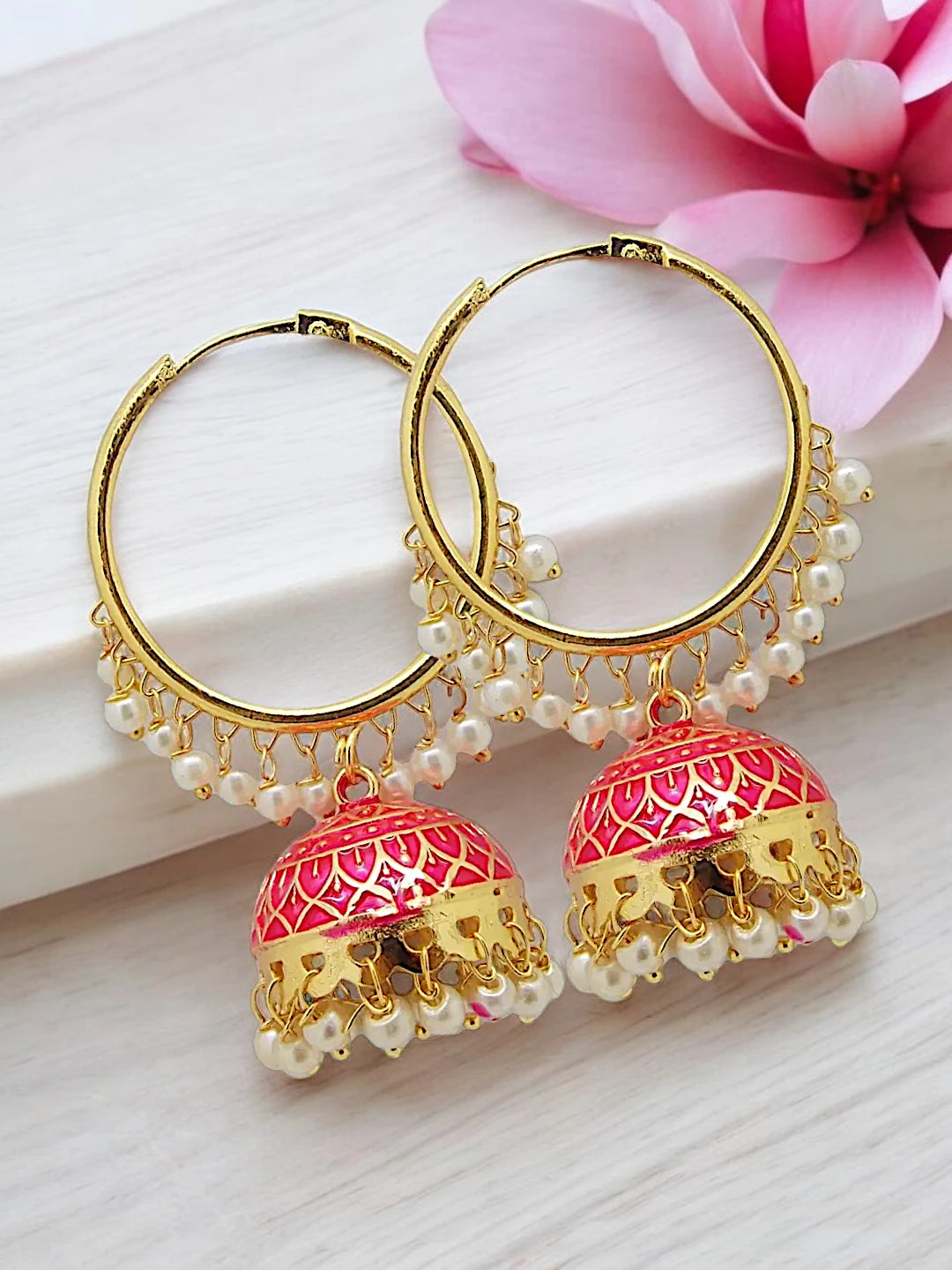 Pink Pearl Jhumka Earrings