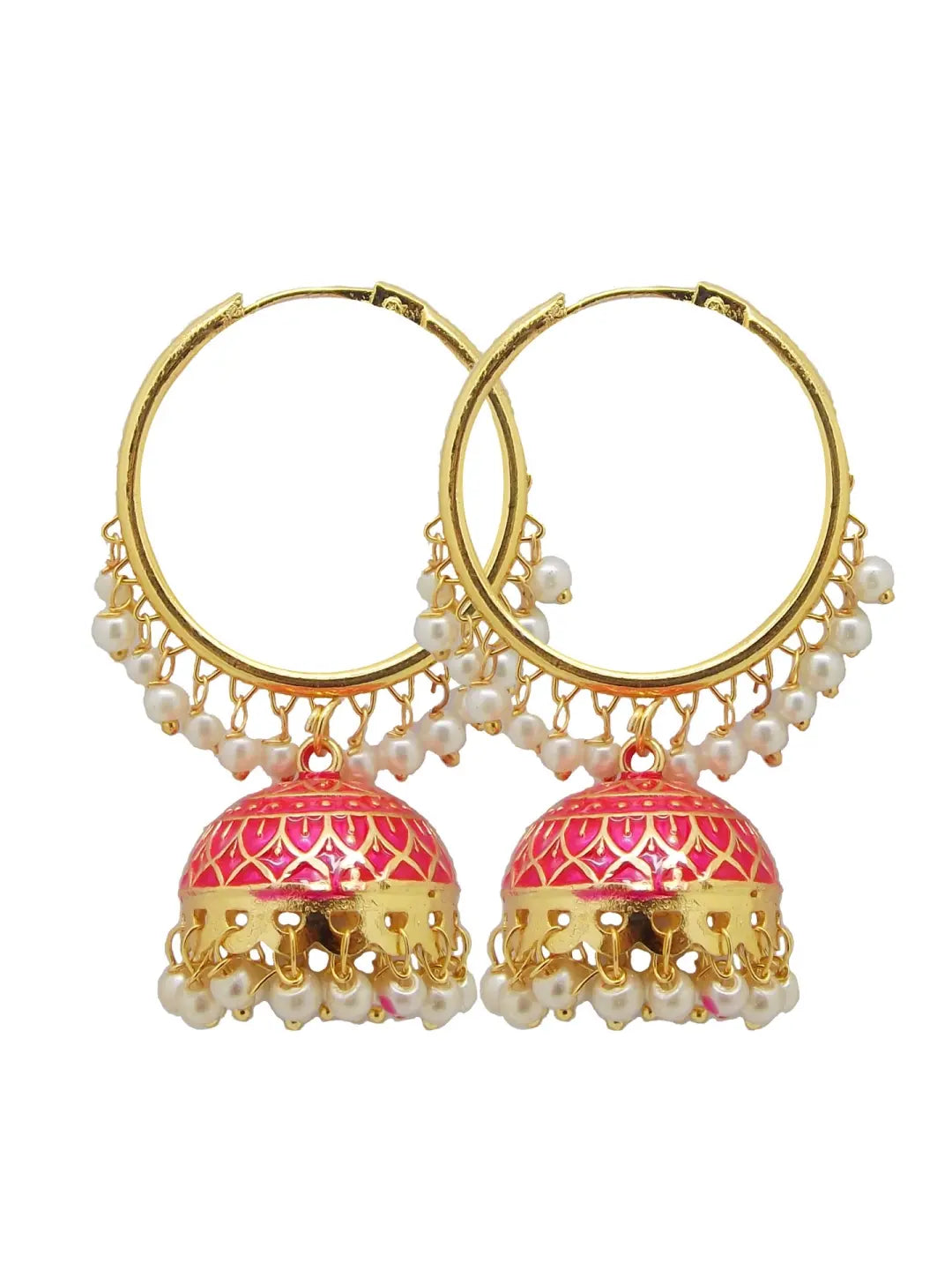 Pink Pearl Jhumka Earrings