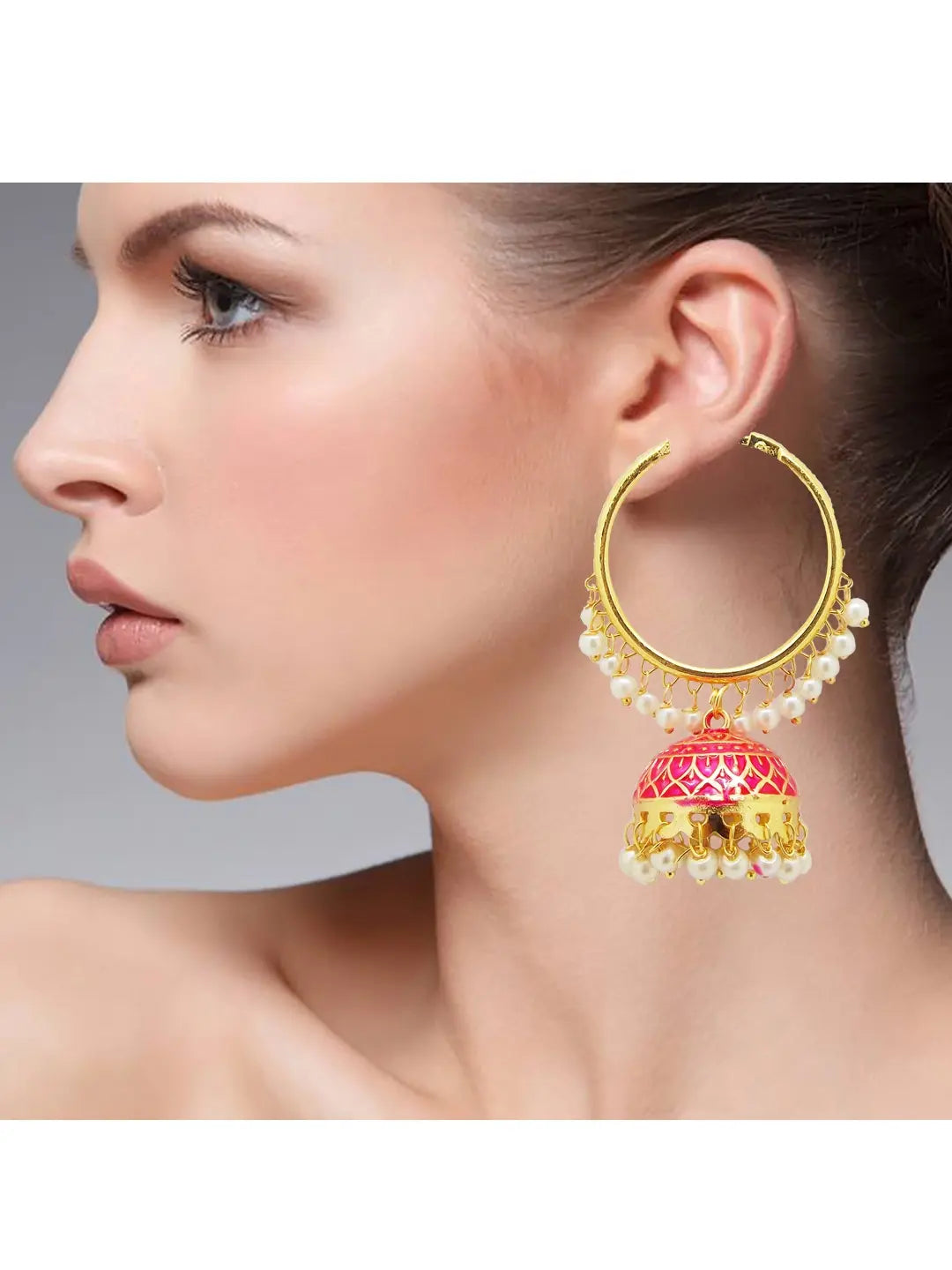 Pink Pearl Jhumka Earrings