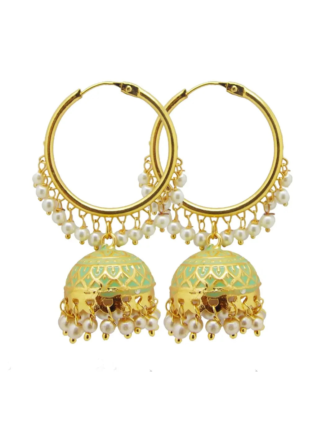 Green Pearl Jhumka Earrings