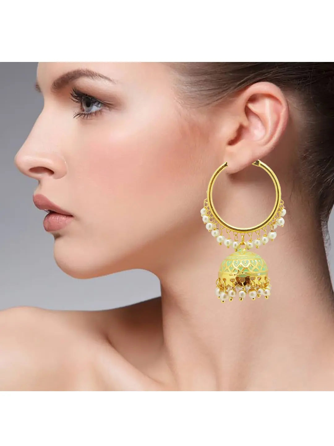 Green Pearl Jhumka Earrings