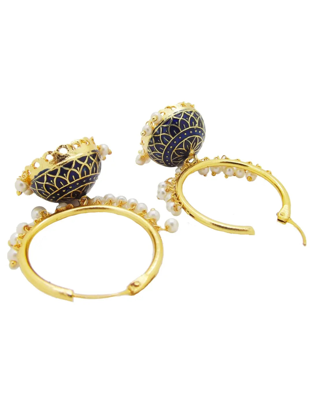 Navy Blue Pearl Jhumka Earrings