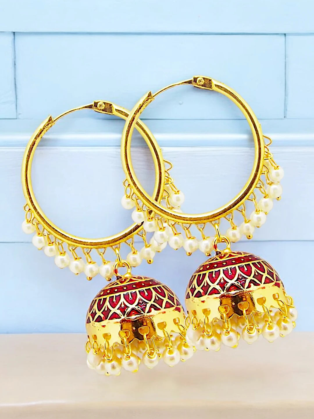 Maroon Pearl Jhumka Earrings