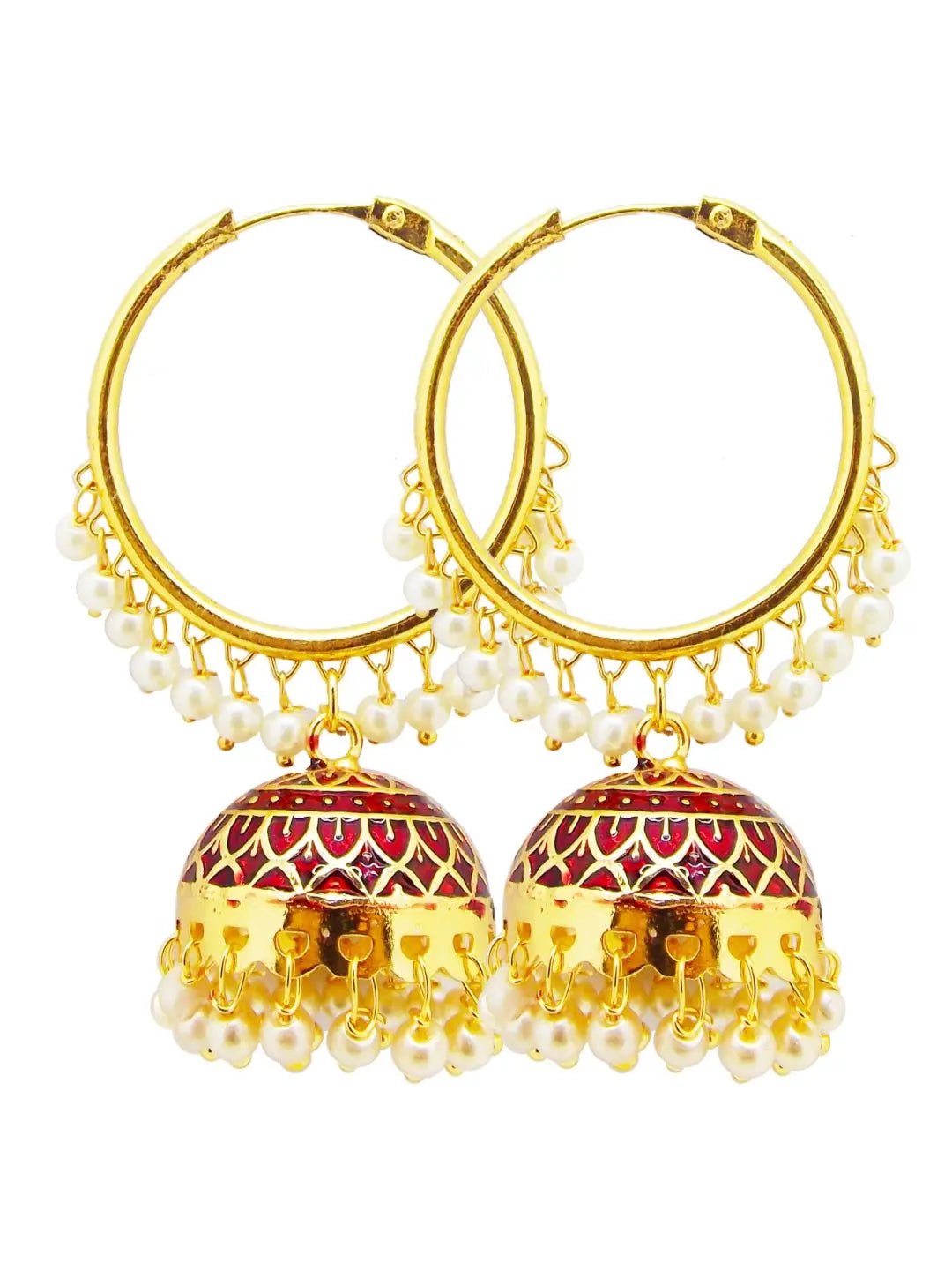 Maroon Pearl Jhumka Earrings