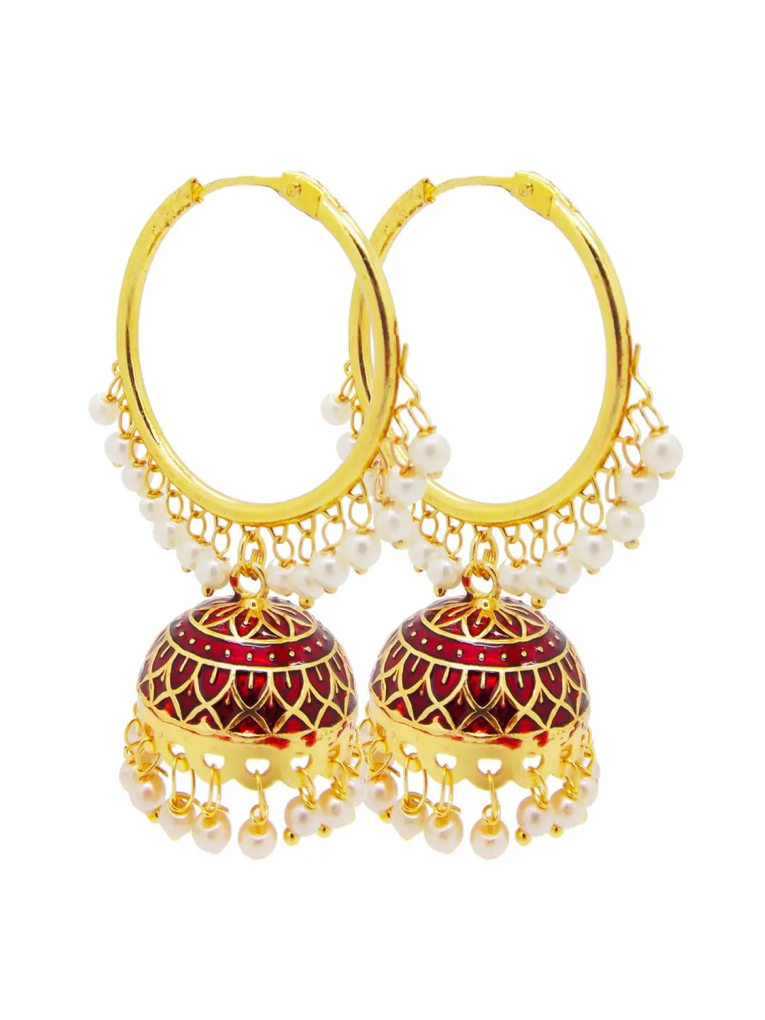 Maroon Pearl Jhumka Earrings