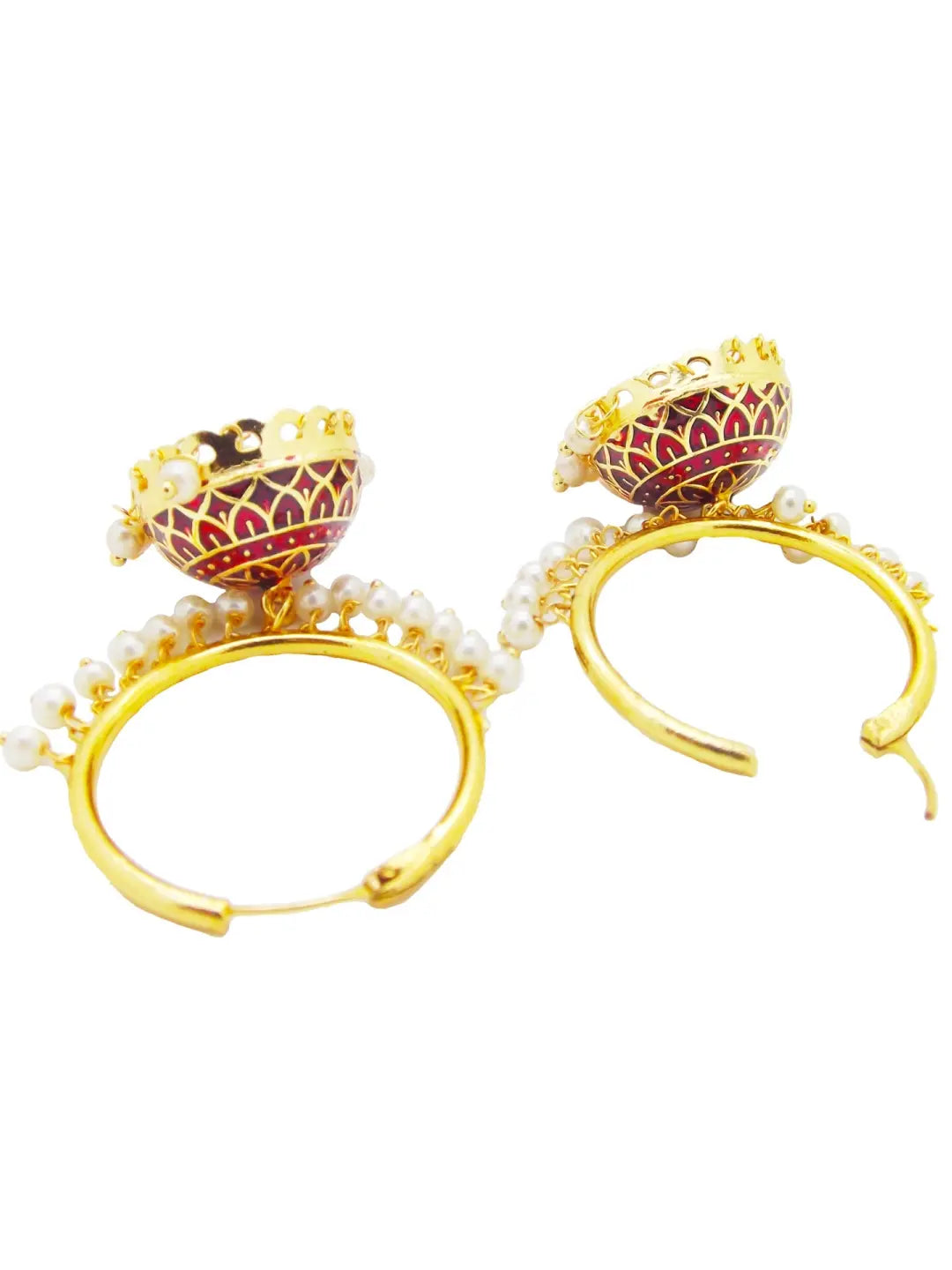 Maroon Pearl Jhumka Earrings
