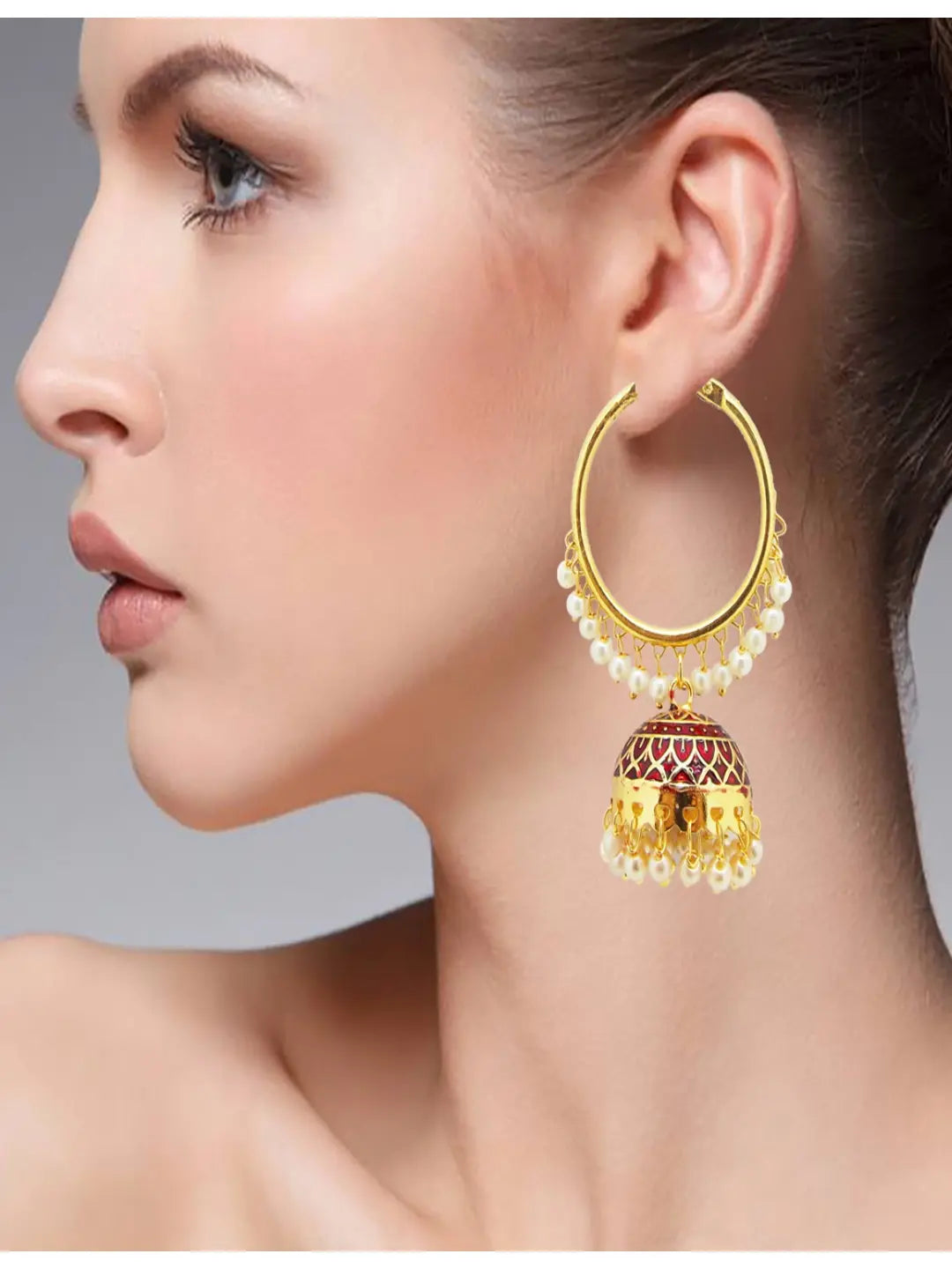 Maroon Pearl Jhumka Earrings