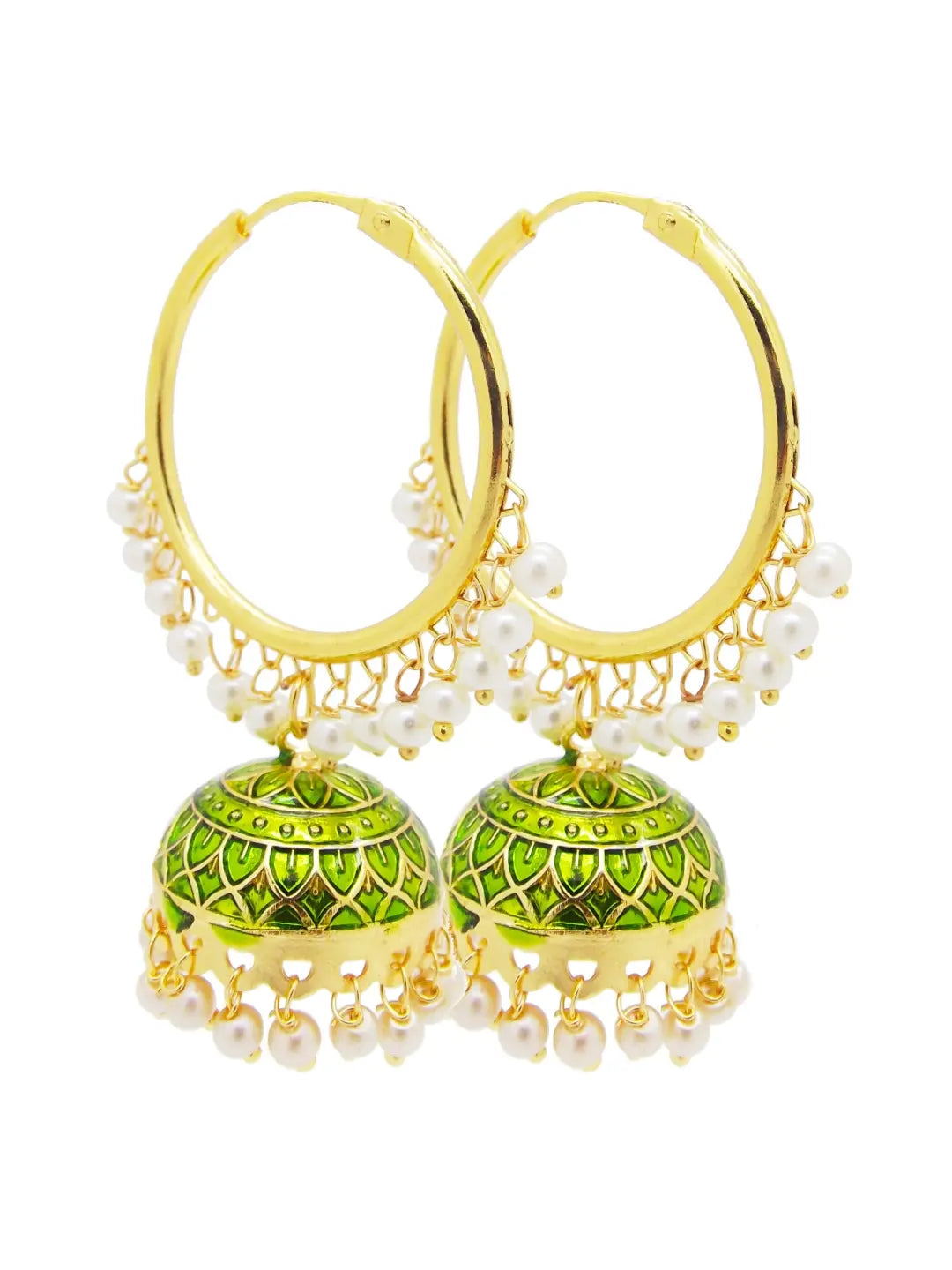 Mehndi Green Pearl Jhumka Earrings