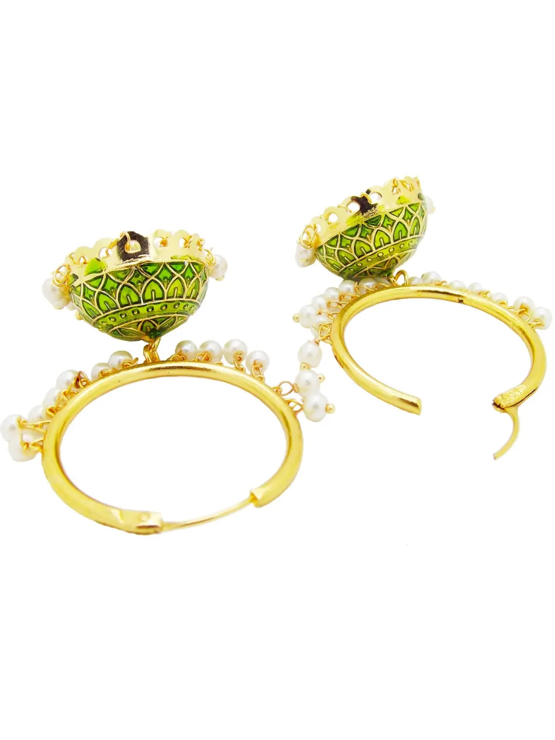 Mehndi Green Pearl Jhumka Earrings