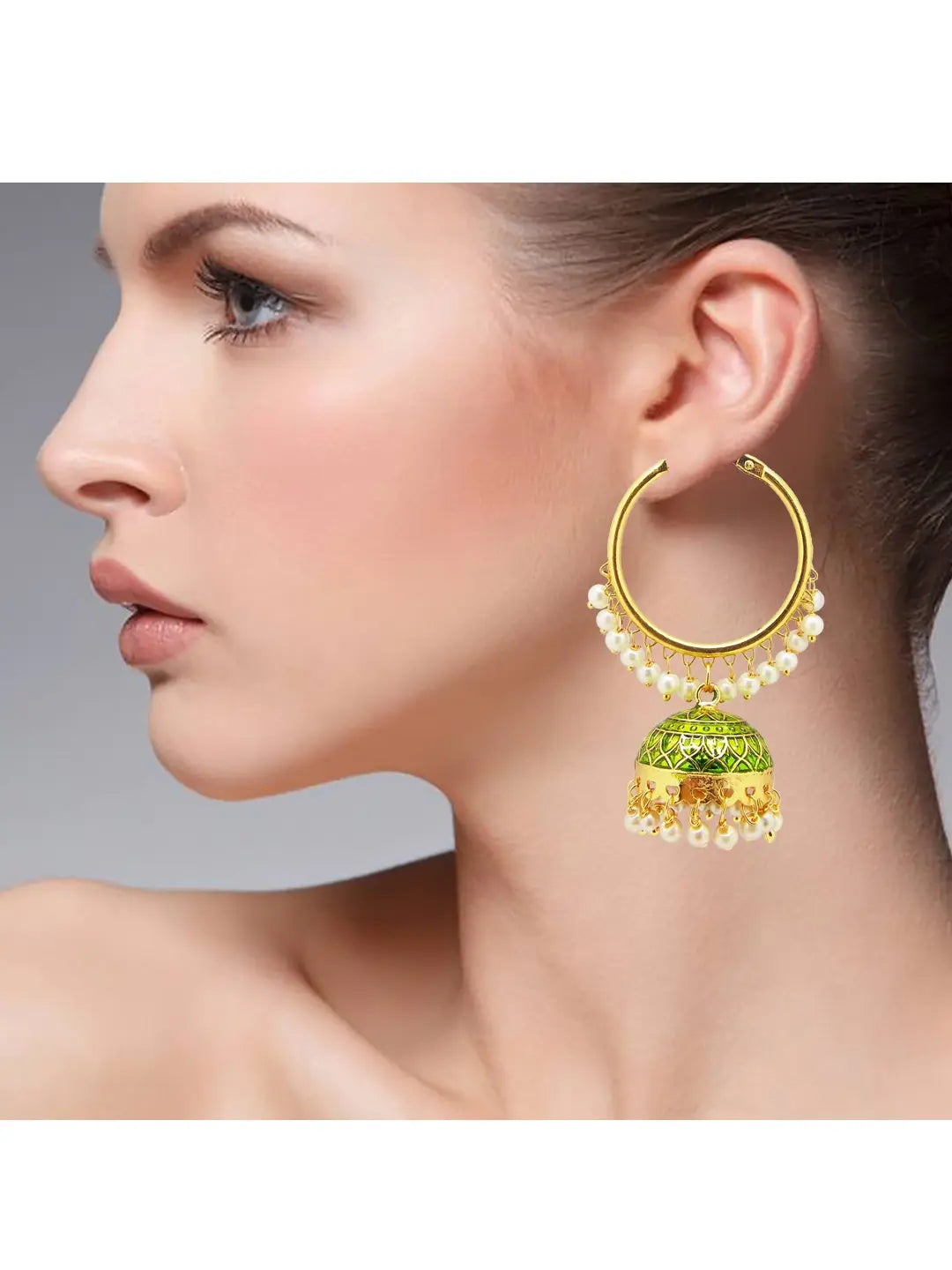 Mehndi Green Pearl Jhumka Earrings