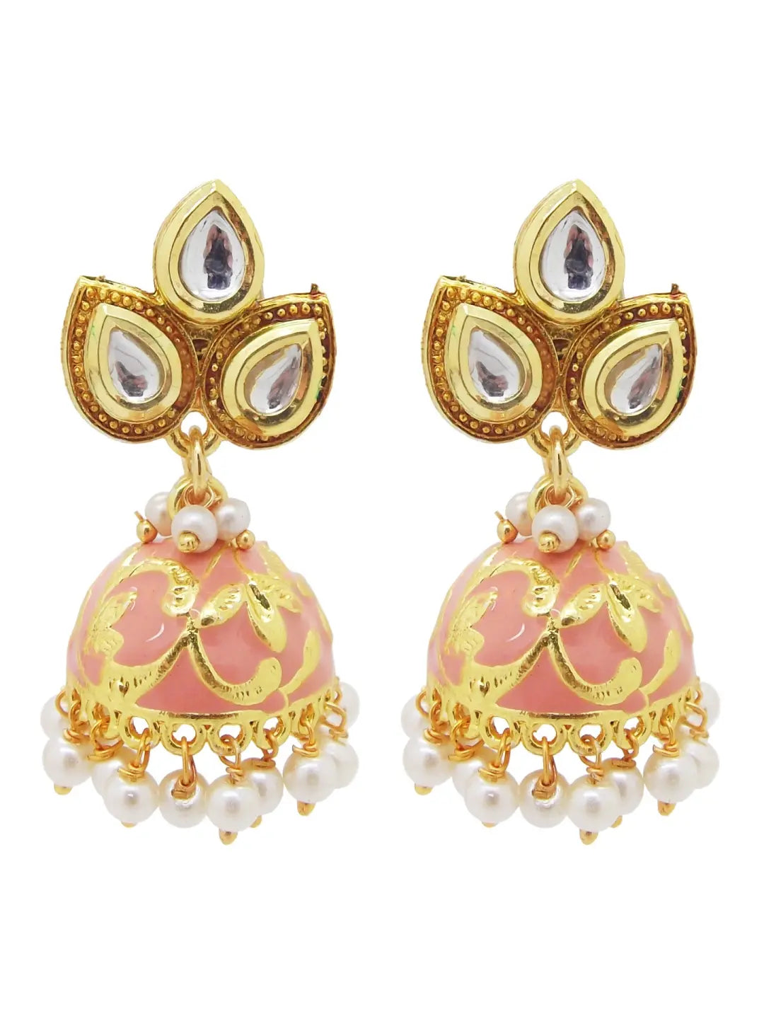 Peach Kundan Jhumka Earrings