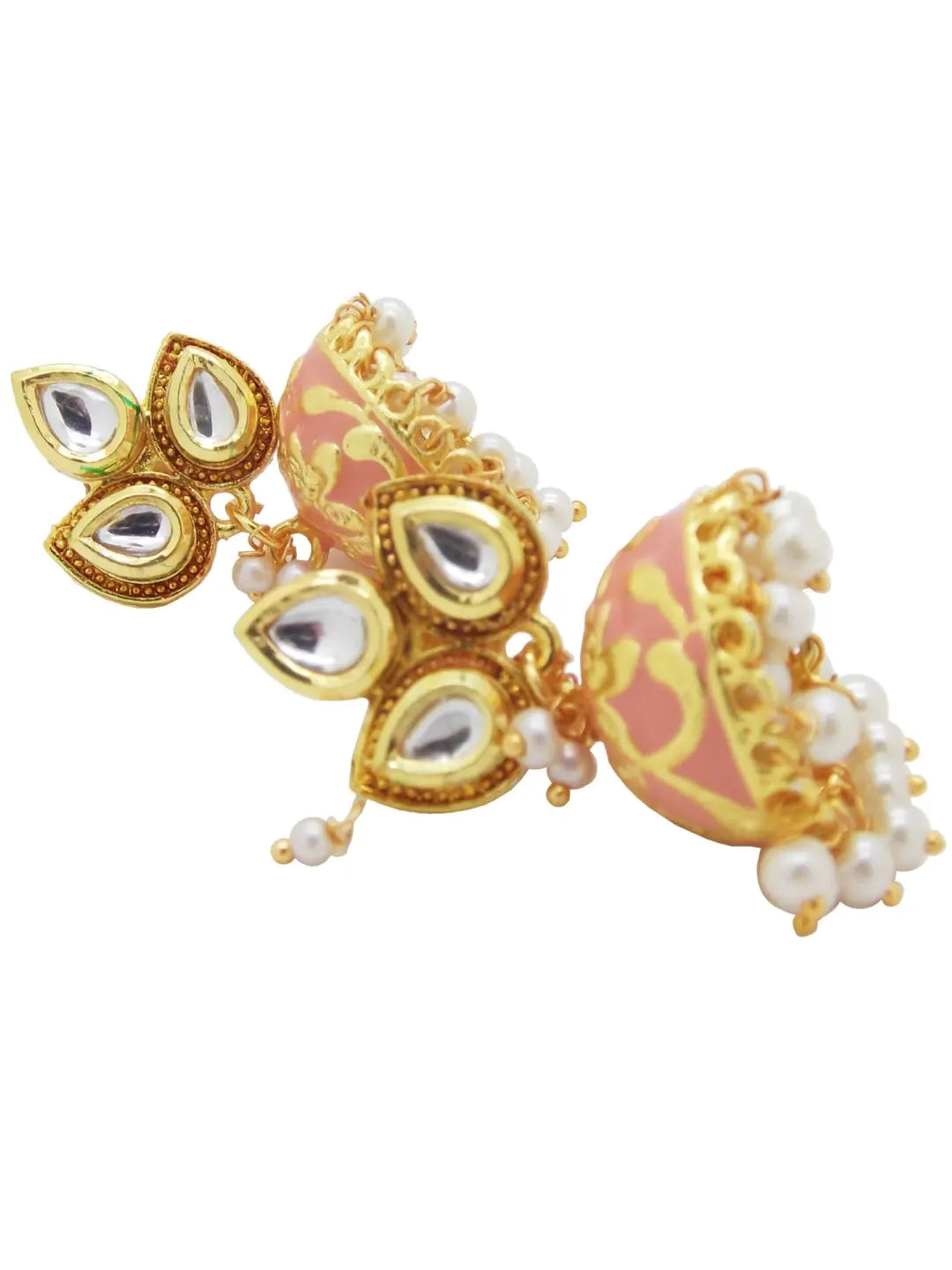 Peach Kundan Jhumka Earrings