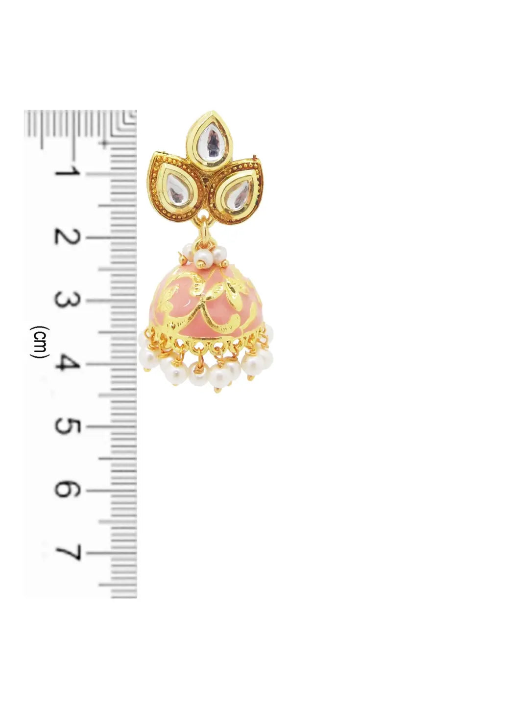 Peach Kundan Jhumka Earrings