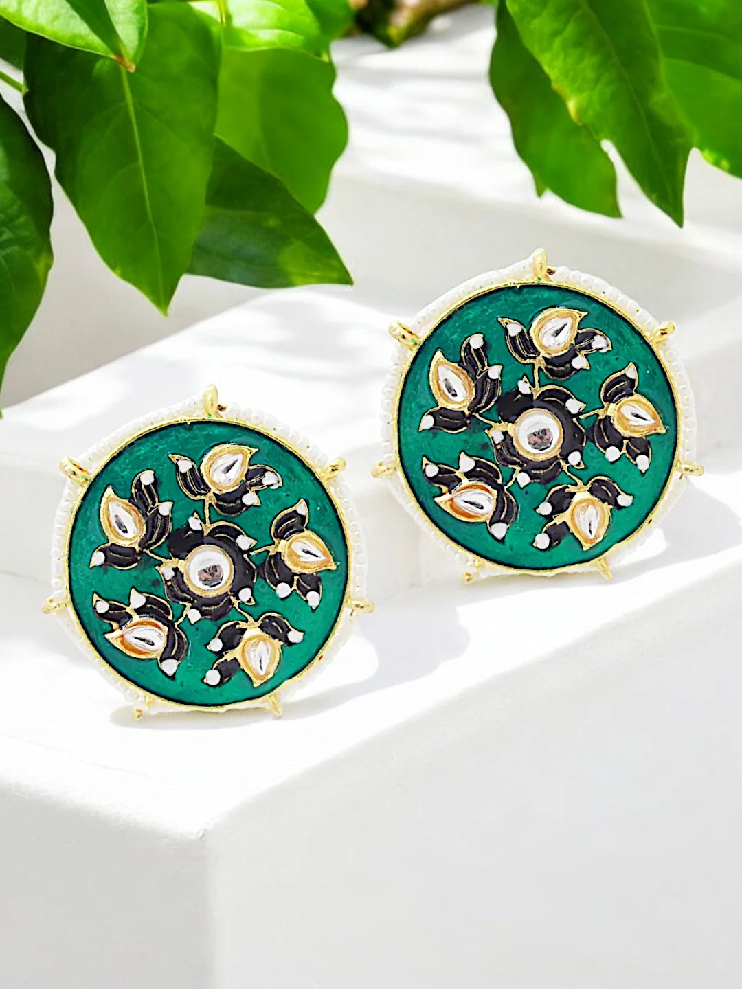 Green Meenakari Stud Earrings