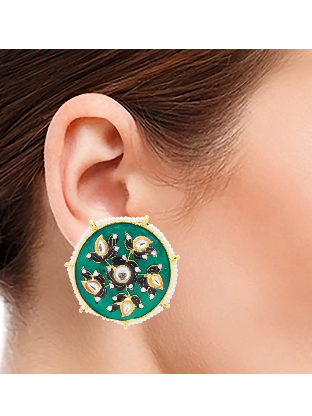 Green Meenakari Stud Earrings
