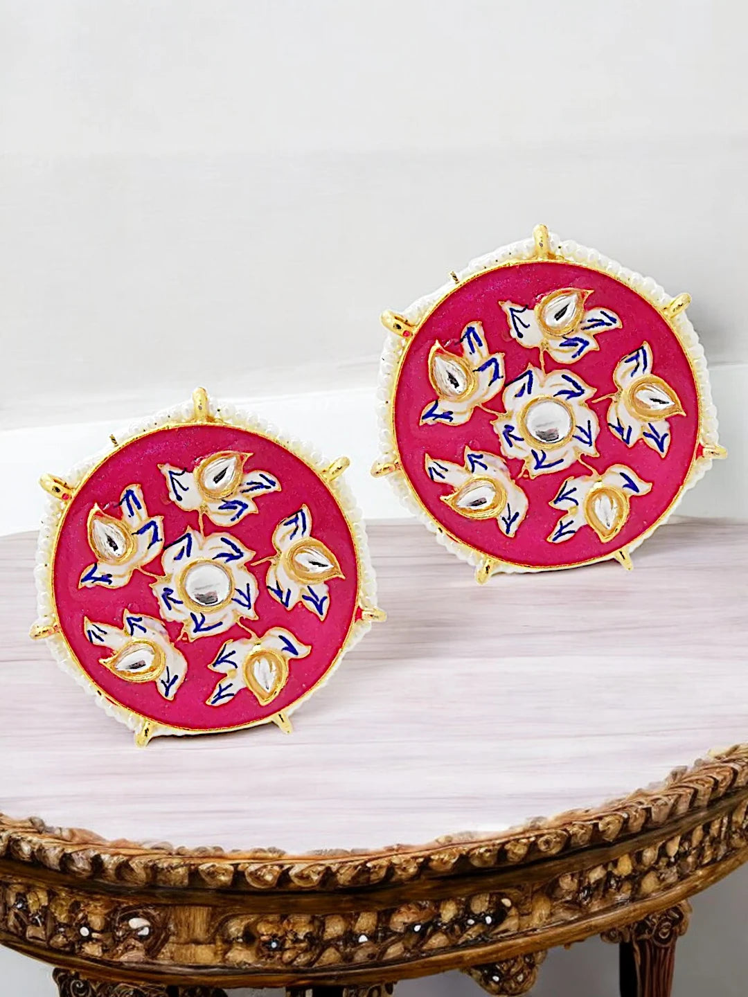 Pink Meenakari Stud Earrings