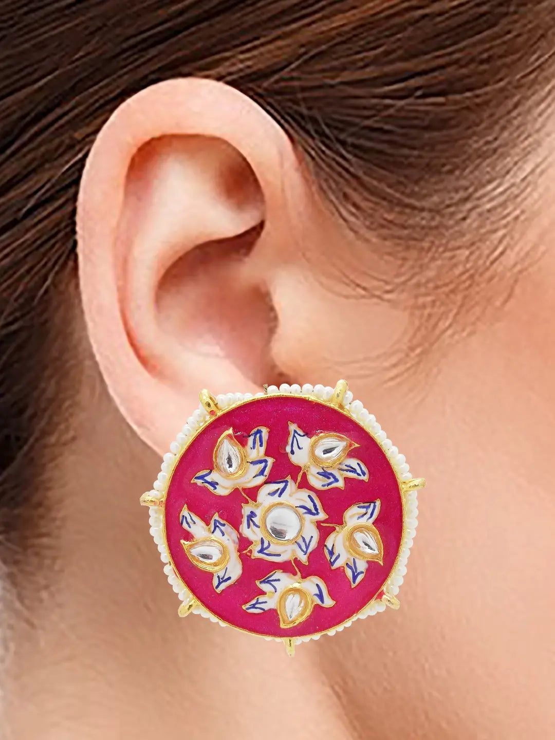 Pink Meenakari Stud Earrings