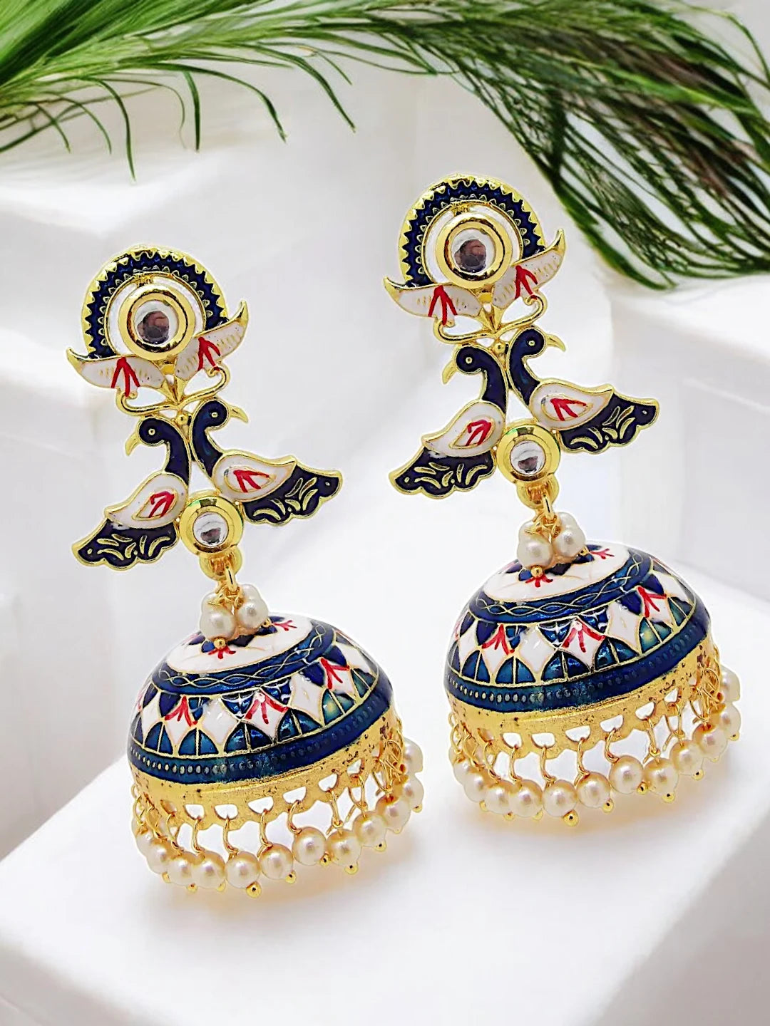 Blue Meenakari Enamelled Jhumkas
