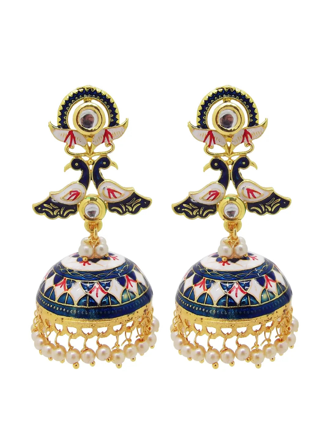 Blue Meenakari Enamelled Jhumkas