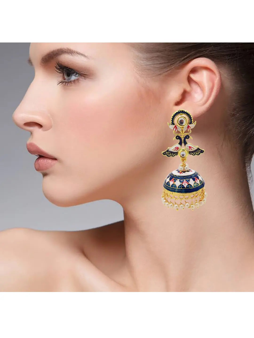 Blue Meenakari Enamelled Jhumkas
