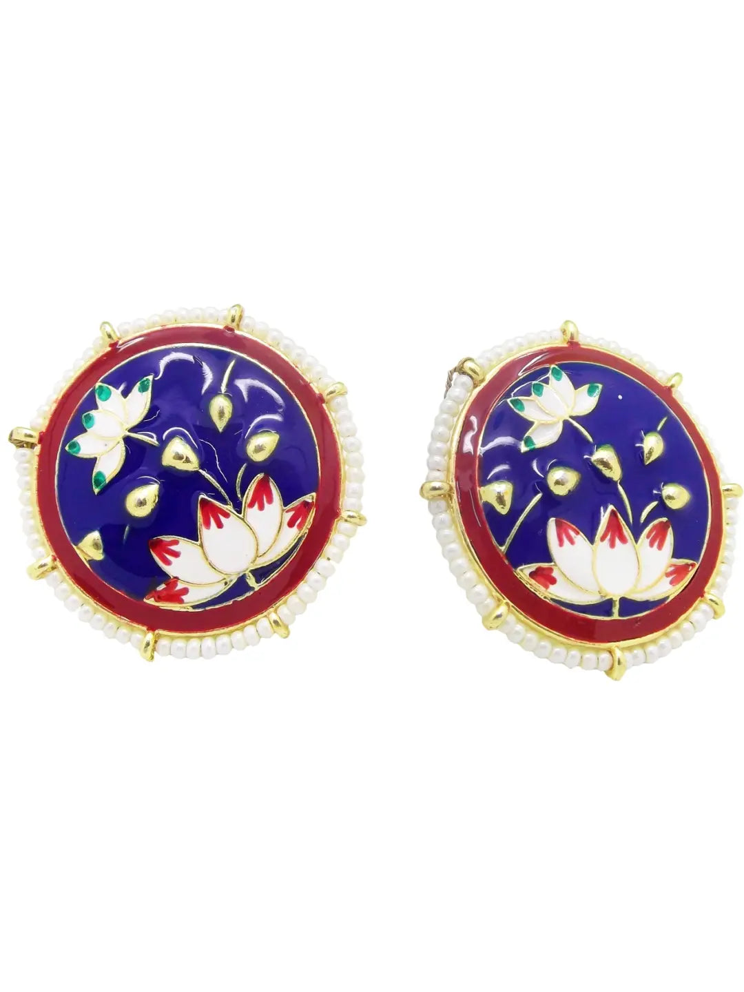 Navy Blue Lotus Meenakari Earrings