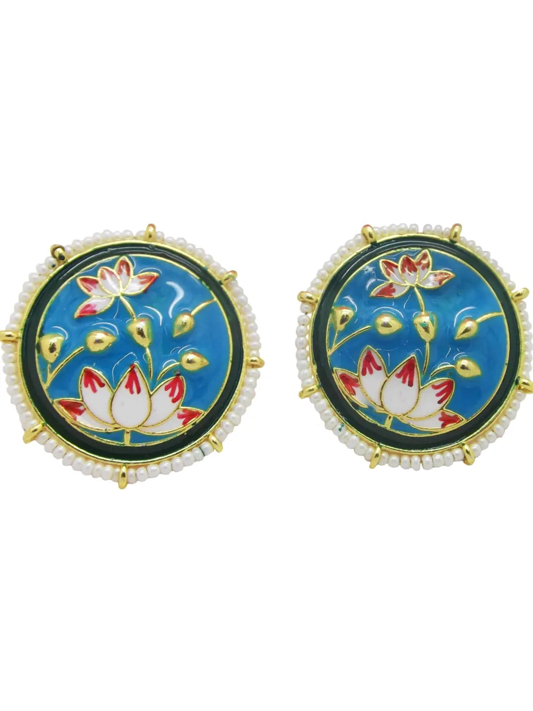 Sky Blue Lotus Meenakari Earrings