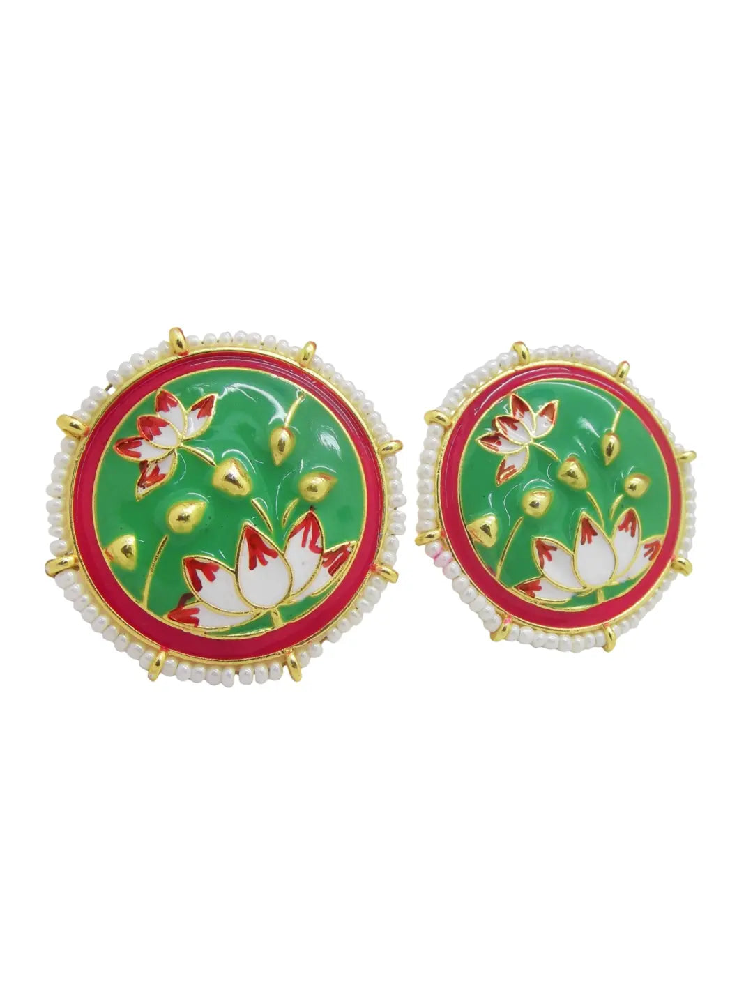 Green Lotus Meenakari Earrings