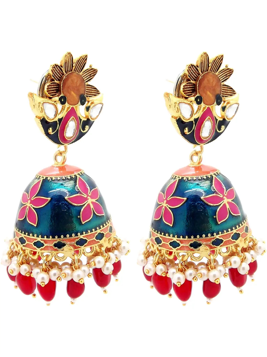 Floral Meenakari Jhumka Earrings