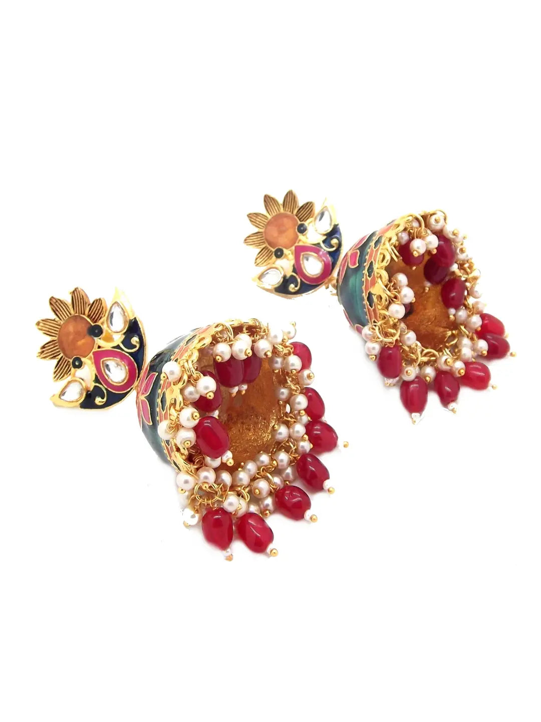 Floral Meenakari Jhumka Earrings