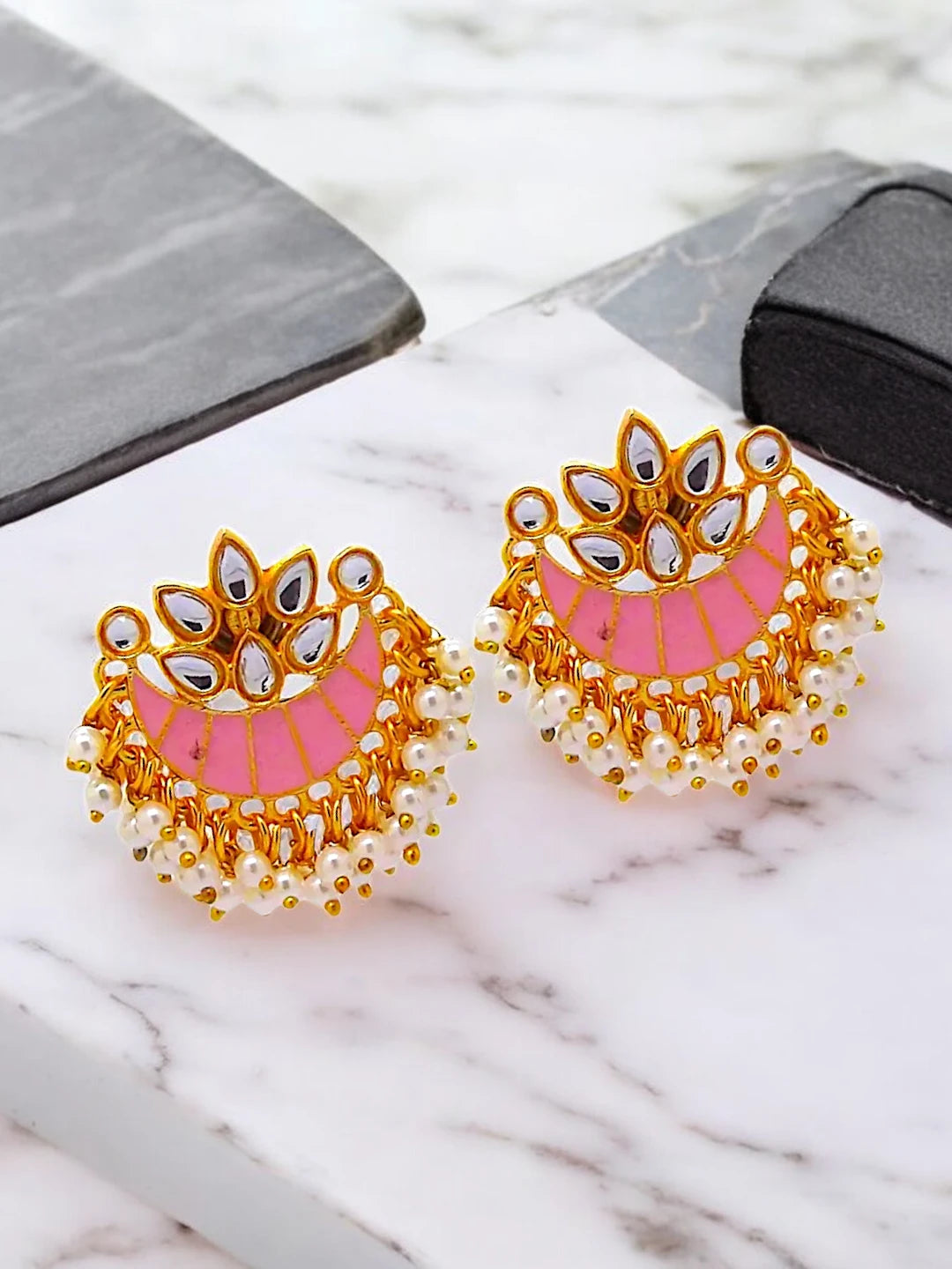 Gold Plated Pink Chandbalis
