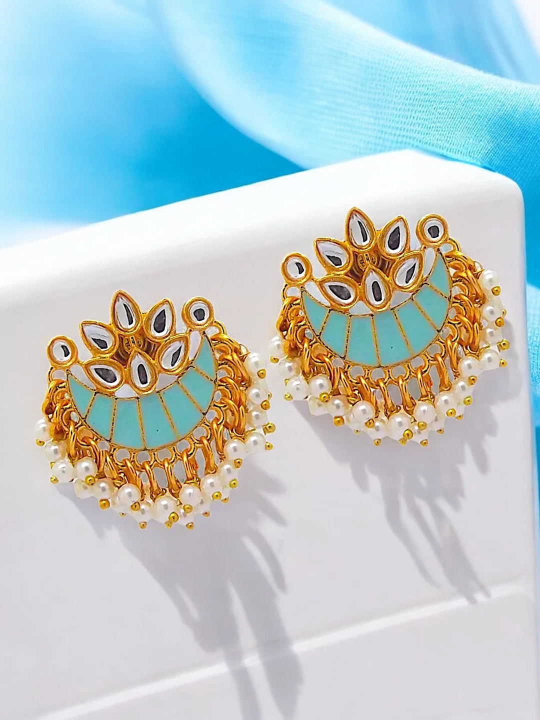 Gold Plated Sky Blue Chandbalis
