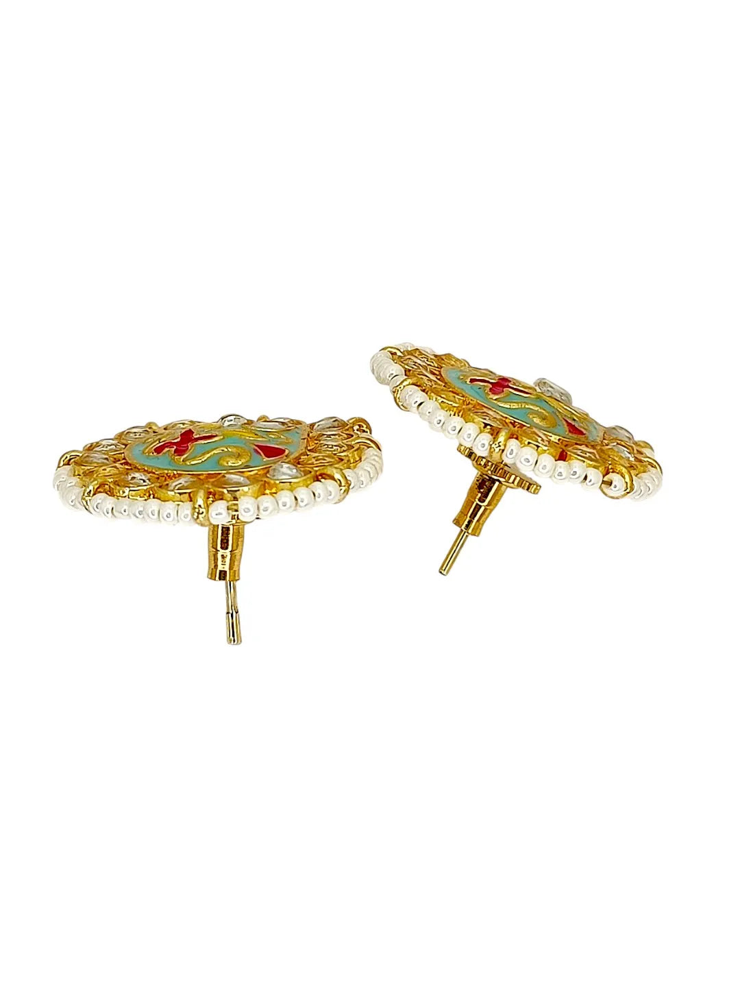 Gold Plated Kundan Meenakari Sky Blue Stud Earrings
