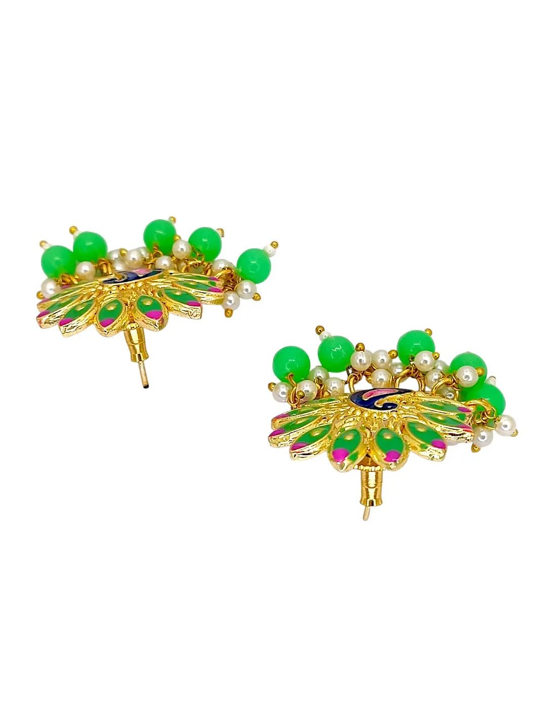 Gold Plated Peacock Lime Green Meenakari Drop Earrings