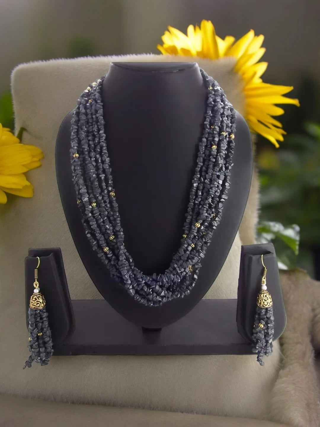 Black Stone Necklace Set