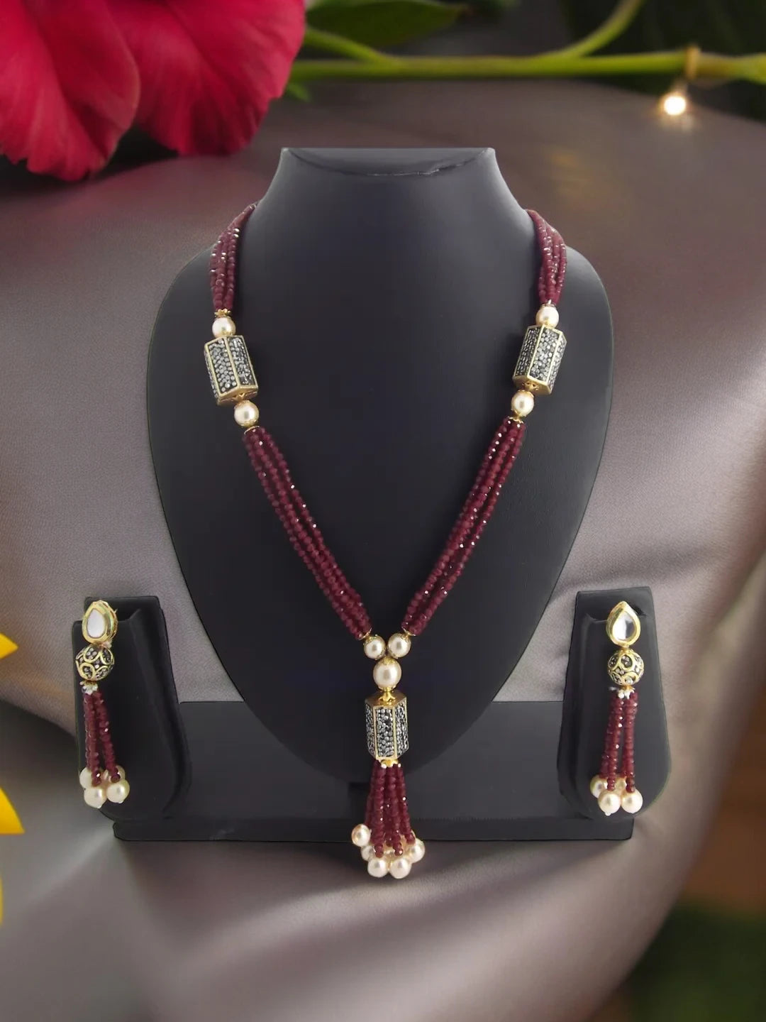 Maroon Beaded Jewellery Set