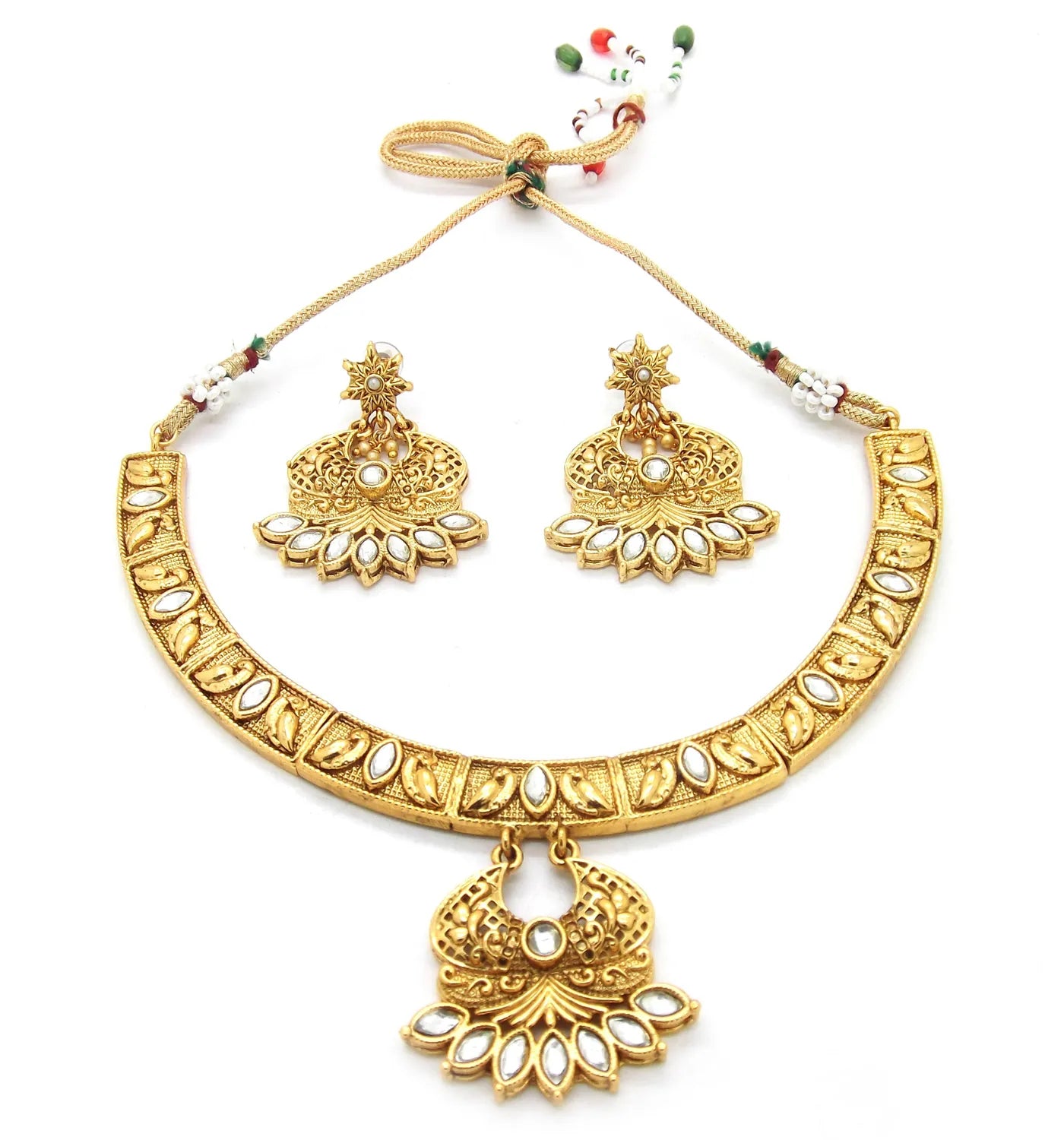 Gold-Toned Necklace With Leaf-Inspired Jewelry Set